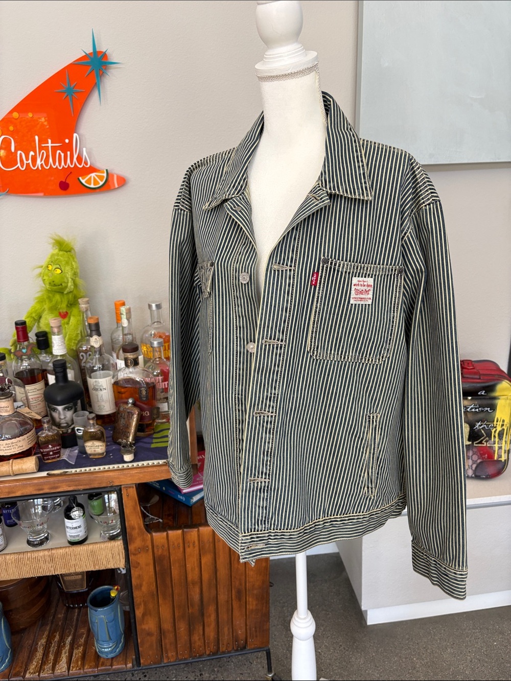 Levi's Unisex  Blue  and White Striped Jean Jacket